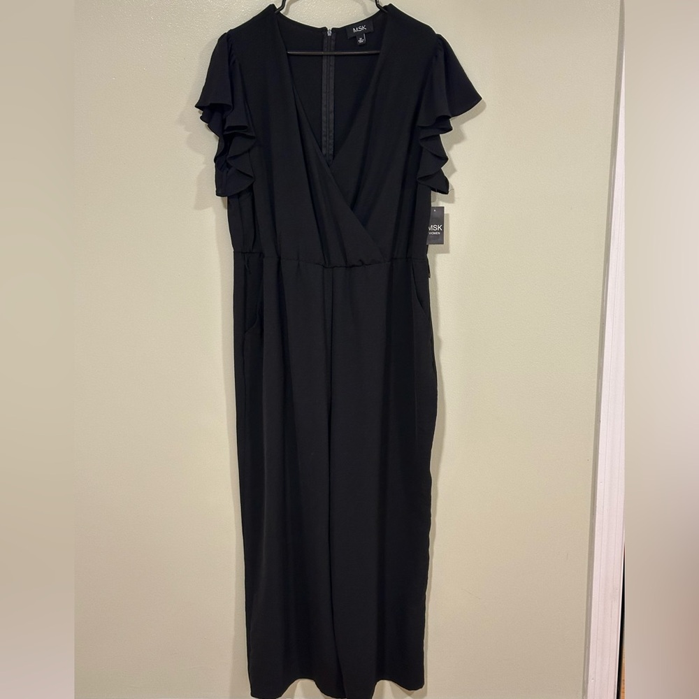 MSK Black Midi Jumpsuit with Ruffle Sleeves